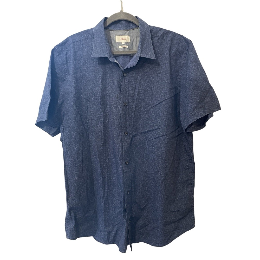 S‎ Oliver Mens Slim Fit Size XXL Short Sleeved Navy Button Up